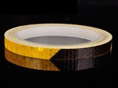 Smalle reflectie tape geel/zwart - Rol reflecterende geel en zwarte tape 8 meter x 1 cm - Voor helm, motor, fiets etc.