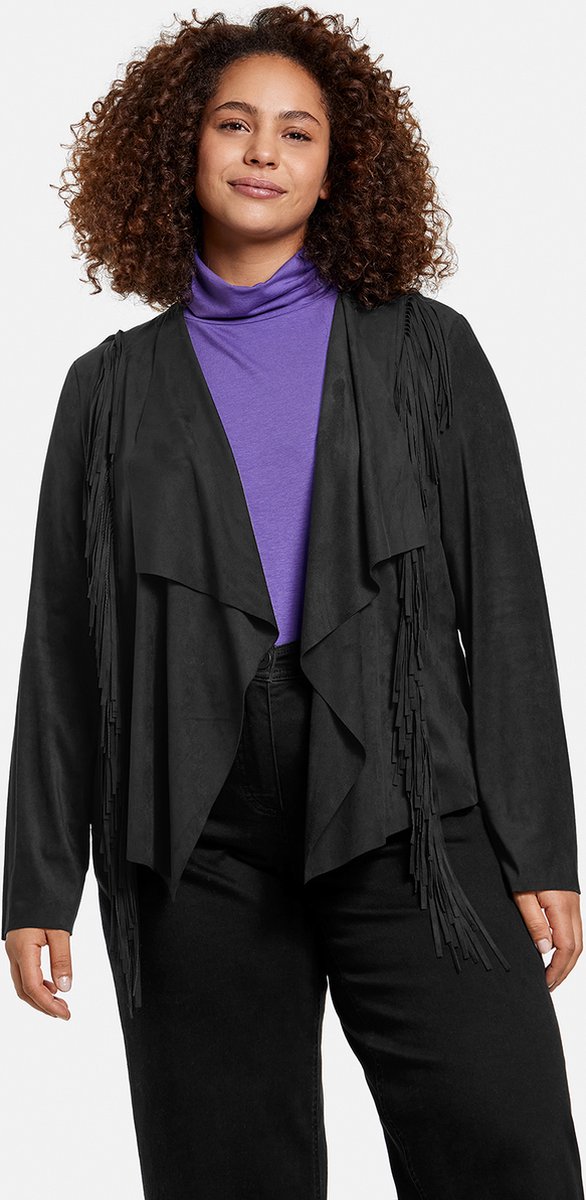 SAMOON Dames Jas met franjes Black-46