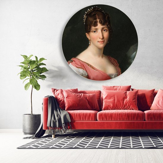 Wanddecoratie / Schilderij / Poster / Doek / Schilderstuk / Muurdecoratie / Fotokunst / Tafereel Portret van Hortense de Beauharnais, koningin van Holland - Anne-Louis Girodet-Trioson (rond) gedrukt op Geborsteld aluminium