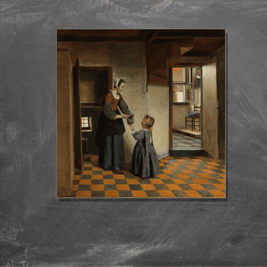 Wanddecoratie / Schilderij / Poster / Doek / Schilderstuk / Muurdecoratie / Fotokunst / Tafereel Een vrouw met een kind in een kelderkamer - Pieter de Hooch gedrukt op Forex