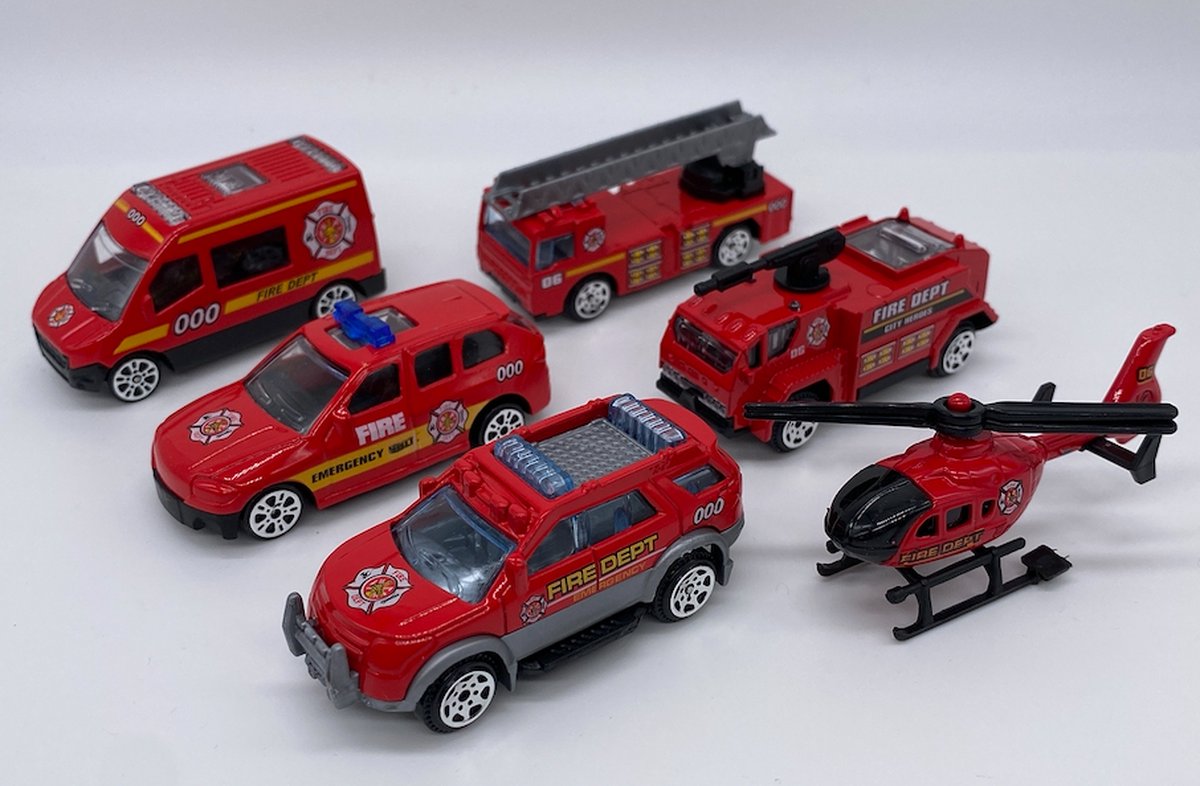 Die Cast - Brandweerauto - Speelgoedauto - Set van 6 - Brandweervoertuigen
