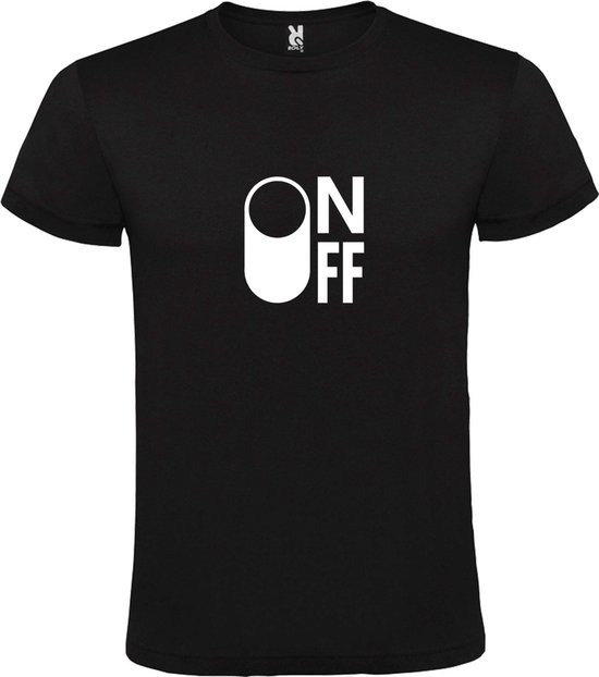 Zwart T-Shirt met “ On/Off Button ON “ afbeelding Wit