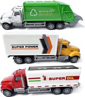3x camion - ensemble de véhicules de travail - speelgoed de voitures en métal moulé sous pression - rétractable - 16,5 cm