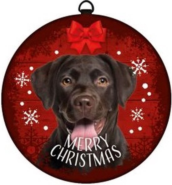 Kerstbal tin labrador bruin Merry Christmas