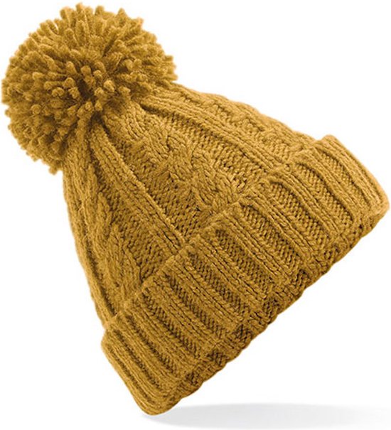 Beechfield Unisex Cable Knit Beanie – Melange Navy Blue, One Size, 100% Acrylic
