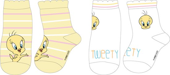 Duo pack baby sokjes Tweety wit/geel