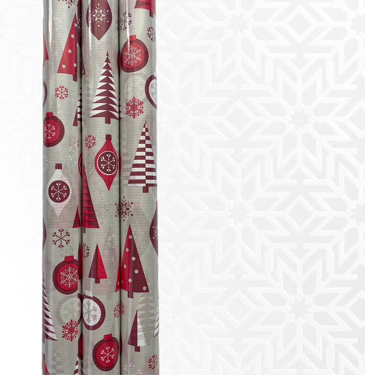 FESTIVE GIFTS Inpakpapier - Cadeaupapier - 200 x 70cm - 3 rollen - Kerst - Luxe Cadeauverpakking - GRIJS