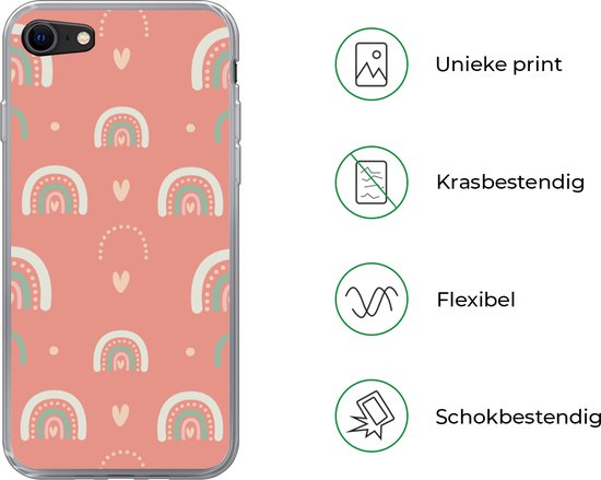Coque iPhone 8 - Filles - Arc-en-ciel - Hartjes - Motifs - Coque de téléphone en Siliconen -