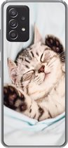 Geschikt voor Samsung Galaxy A53 5G hoesje - Kitten - Bed - Poten - Meisjes - Kinderen - Jongens - Kind - Siliconen Telefoonhoesje