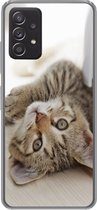 Geschikt voor Samsung Galaxy A53 5G hoesje - Kitten - Zon - Bruin - Meisjes - Kinderen - Jongens - Kindje - Siliconen Telefoonhoesje