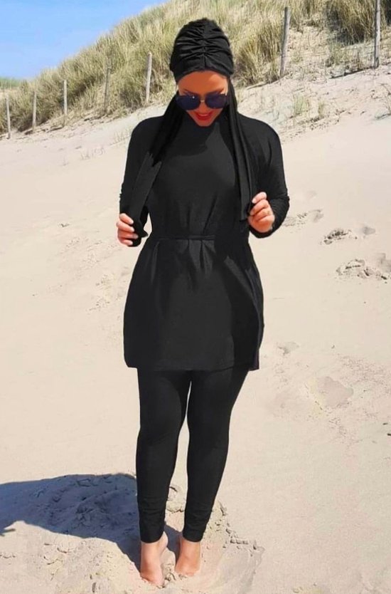 Burkini RIYAD - S van MADAMME BK Paris maat S | Burqini | Burkini | Zwarte bescheiden zwemkleding zwemset: zwemtuniek, zwemlegging & zwemtulband hijab bescheiden zwempak | islamitische badkleding | modest swimwear