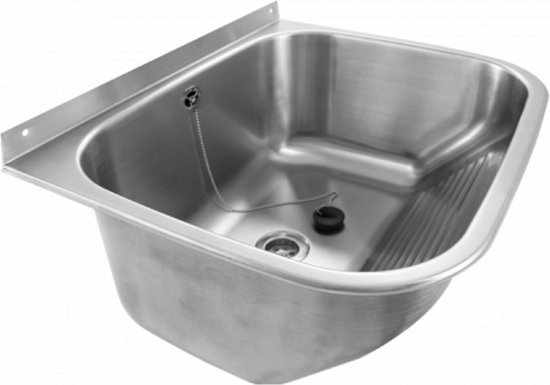 Rvs opbouwwasbak met afdruiprek, 55,5 cm breed.