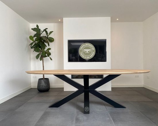 Table à manger ovale en chêne 300x120 cm, chêne naturel, avec pied Matrix -  Tafelboertje | bol