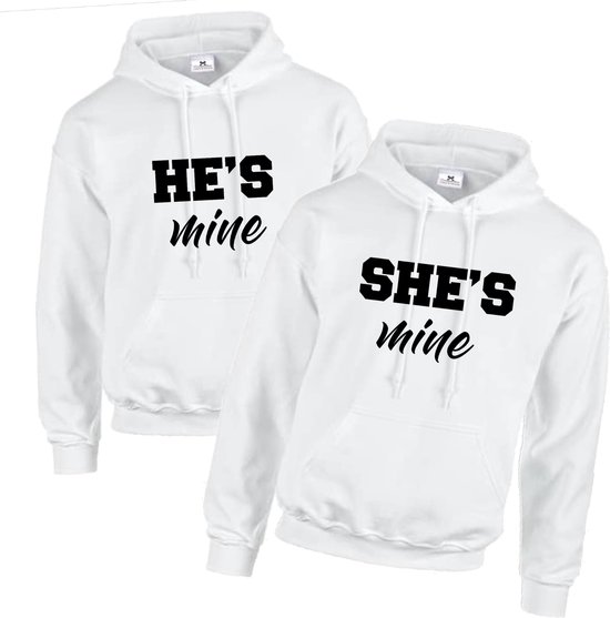 Hoodie met tekst-heren-dames-wit-set hoodies koppel-Maat