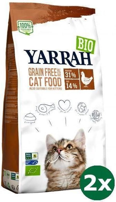 Kattenvoer: Bekijk nu de 21 beste & lekkerste Kattenvoeding van 2024! 16 Yarrah Cat Adult Graanvrij Kip / Vis Kattenvoer 2X 2,4 Kg