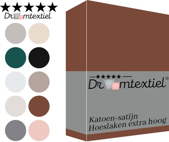 Droomtextiel Katoen - Satijnen Hoeslaken Terracotta Roestbruin Eenpersoons - 80x200 cm - Hoogwaardige Kwaliteit - Super Zacht - Hoge Hoek -