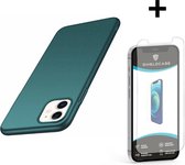 Ultra thin case geschikt voor Apple iPhone 12 Mini - 5.4 inch - groen + glazen Screen Protector