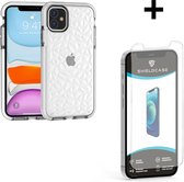 ShieldCase diamanten case geschikt voor Apple iPhone 12 / 12 Pro - 6.1 inch - wit + glazen Screen Protector - Beschermhoesje wit met screenprotector - Hoesje plus glas screen protector