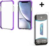 ShieldCase Bumper Shock case - telefoonhoesje geschikt voor Apple iPhone 12 Mini - shockproof - doorzichtig hoesje - optimale bescherming - paars + glazen Screen Protector