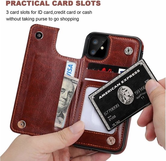 Coque portefeuille ShieldCase adaptée pour Apple iPhone 12 Mini - 5,4 pouces - marron + protection d'écran en verre