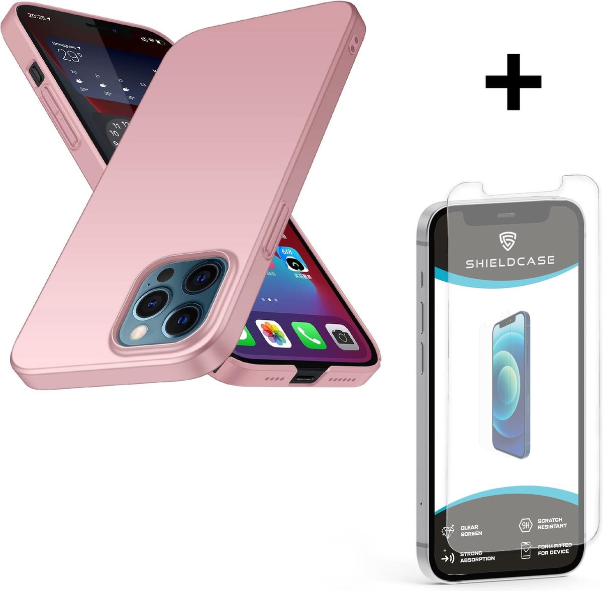 Shieldcase Ultra thin case geschikt voor Apple iPhone 12 Pro Max - 6.7 inch - roze + glazen Screen Protector