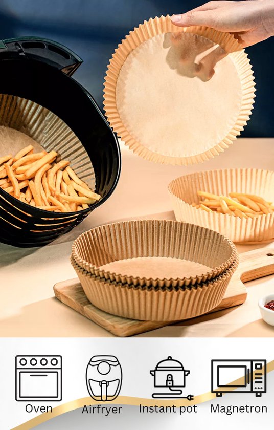 Papier Cuisson Air Fryer - Lot De 120 Feuilles 20x20cm, Bord Relevé 4.5cm | Sans BPA, Antiadhésif, Universal