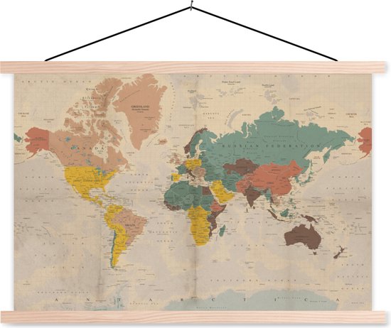 Historische Wereldkaart schoolplaat platte latten blank 150x100 cm - Foto print op textielposter (wanddecoratie woonkamer/slaapkamer)