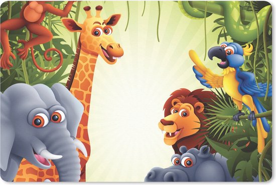 Muismat – Mousepad – Jungle – Jongens – Meiden – Baby – Olifant – Leeuw – Giraf – 27×18 cm – Muismatten