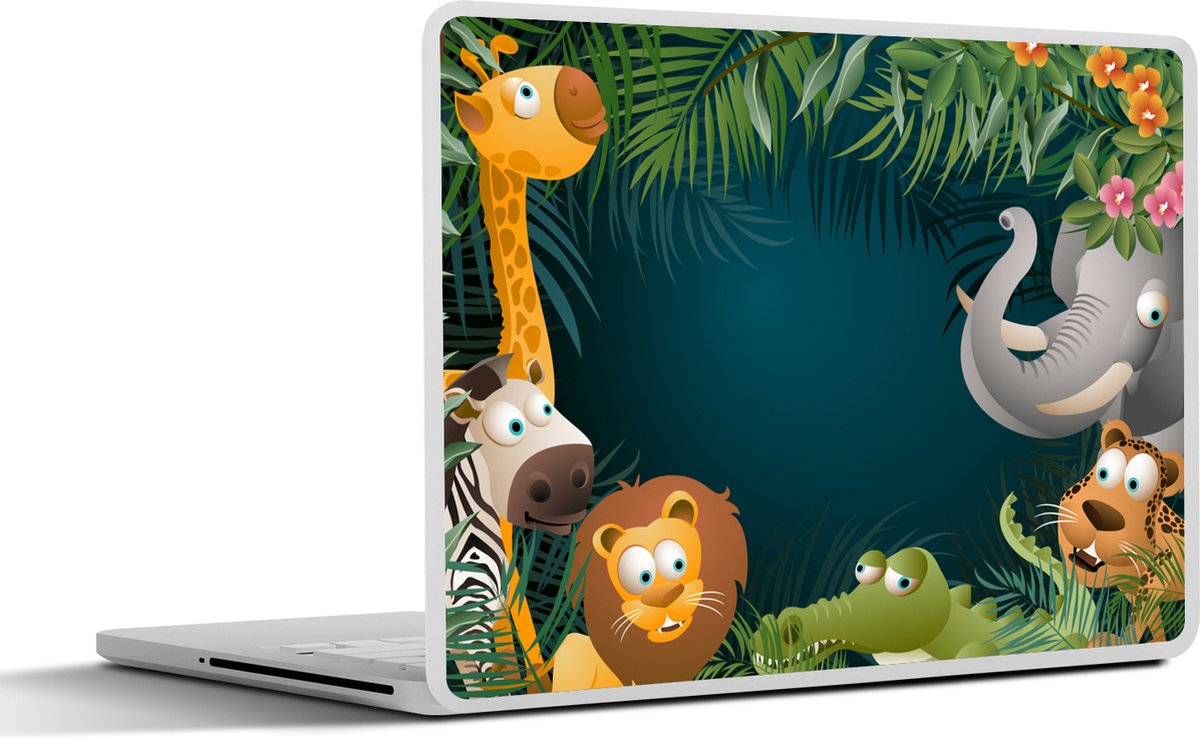 Laptop sticker - 14 inch - Kleuren - Jungle dieren - Bladeren - Meisjes - Jongetjes - Kinderen - 32x5x23x5cm - Laptopstickers - Laptop skin - Cover