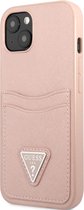 Guess Saffiano Double Card Back Case - Geschikt voor Apple iPhone 13 (6.1") - Roze