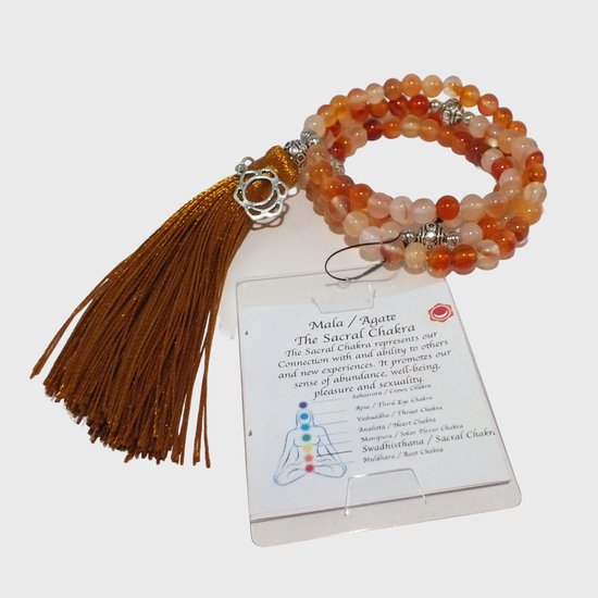 Echte edelsteen mos agaat 108 Japa Mala halsketting (parels 8 mm) in sieradendoosje | meditatie spiritualiteit genezing yoga India