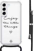 Casimoda® hoesje met koord - Geschikt voor Samsung S22 - Enjoy Life - Afneembaar koord - Siliconen/TPU - Wit