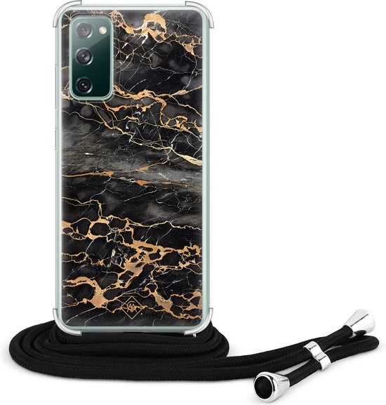 Étui Casimoda® avec cordon - Adapté pour Samsung S20 FE - Marble Grijs Bronze - Cordon détachable - Siliconen/ TPU - Zwart