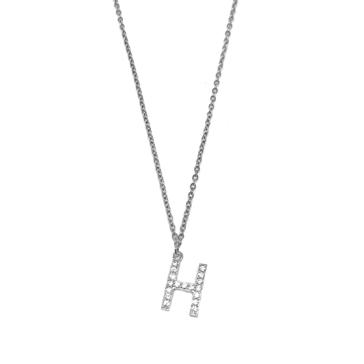Letter ketting diamant - initiaal H - zilver