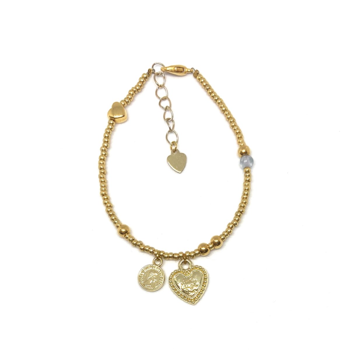 Bracelet with 2 beads - gold