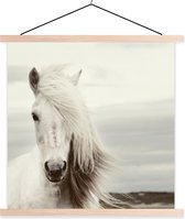 Posterhanger incl. Poster 60x60 cm - Schoolplaat - Paard - Strand - Manen - Textielposter - Blanke latten