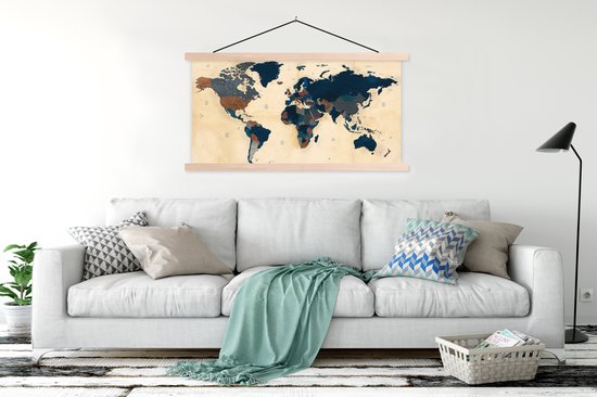 Affiche scolaire - Wereldkaart - Vintage - Papyrus - 150x75 cm - Lattes vierges
