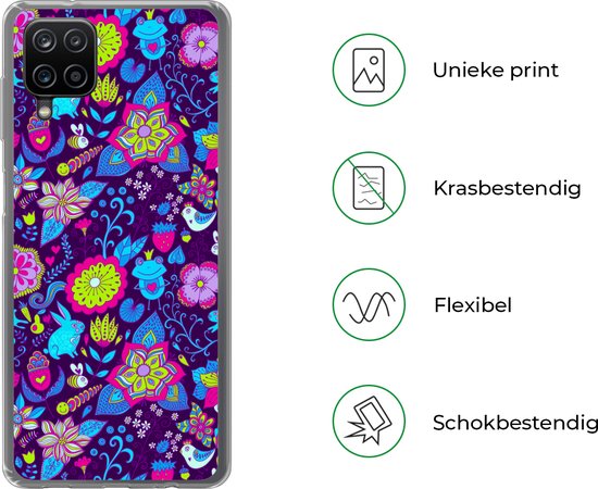 Coque Samsung Galaxy A12 - Filles - Lapin - Rose - Motifs - Coque de téléphone en Siliconen -