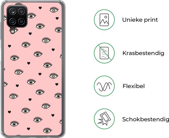 Coque Samsung Galaxy A12 - Fille - Yeux - Rose - Motifs - Fille - Kids - Enfants - Coque de téléphone en Siliconen