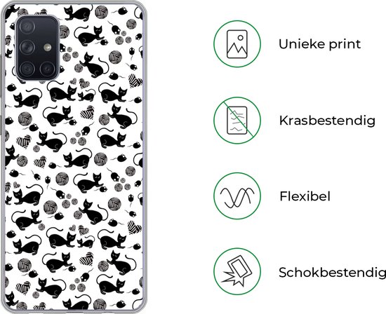 Coque transparente avec motif de chats noir et blanc et texte 'Imprimé unique'.