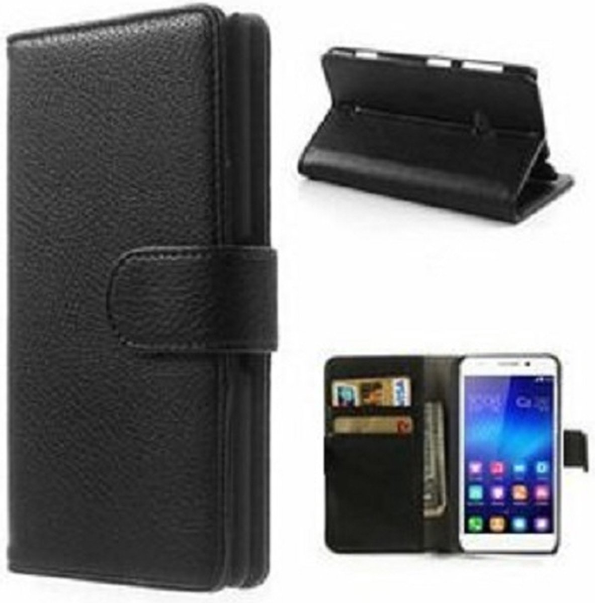 Huawei Honor 6 Hoesje Met Pasjeshouder Bookcase Zwart