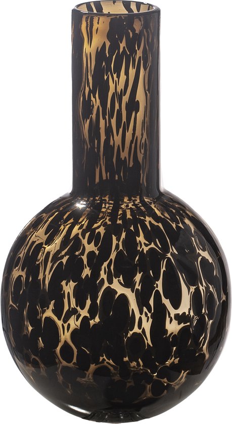 STILL - Glazen Vaas Bol - Black Puma - Cheetah - Bruin Zwart - 20x36 cm