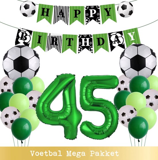 Voetbal Ballonnen - Cijfer Ballon 45 Jaar - Snoes - Megapakket - set van 24 Sport Voetbalfan Voetbal Jongen/Meisje - Sportieve - Voetbal Vrouwen Mannen - Kinderfeestje - Verjaardag - Helium Ballon nummer 45