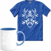 Kerst rendier sneeuwvlok - T-Shirt met mok - Meisjes - Royal Blue - Maat 12 jaar