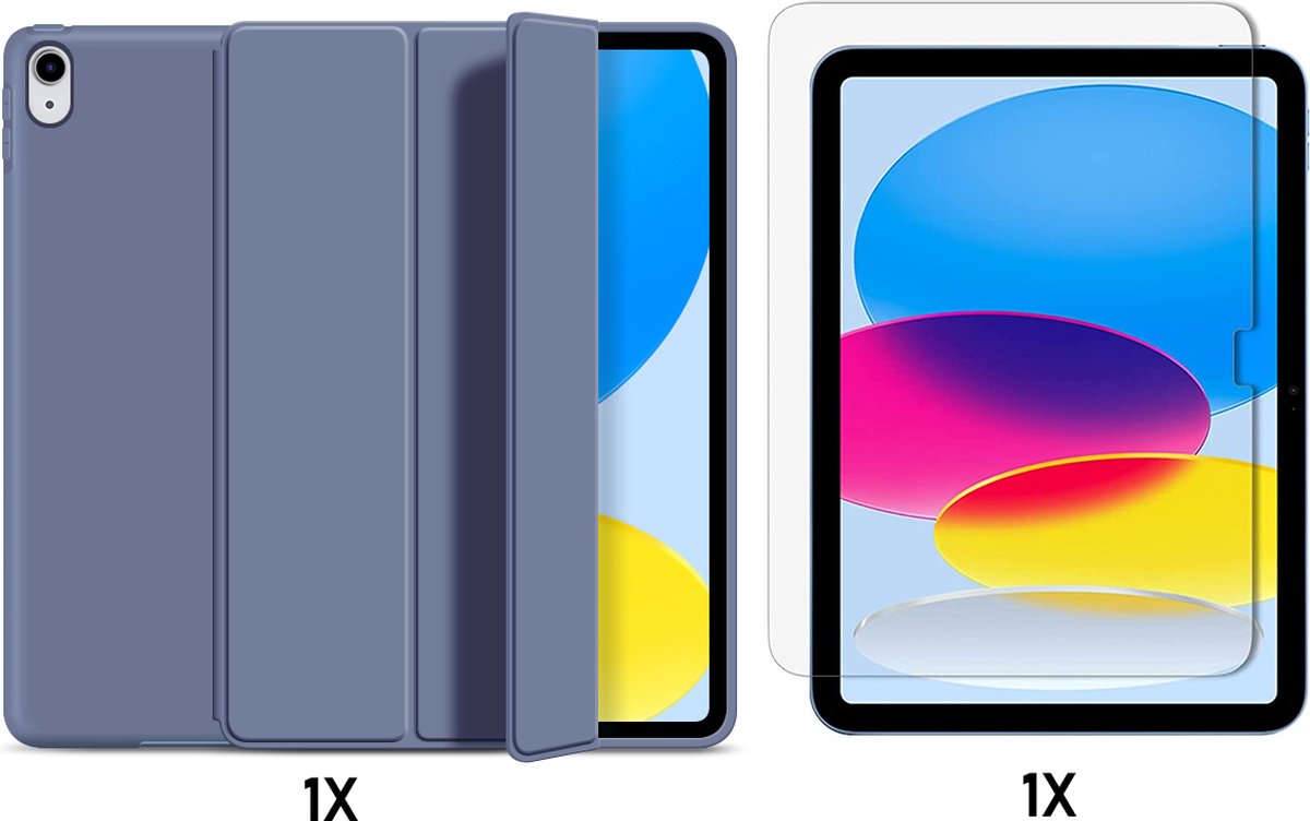Casemania Hoes Geschikt voor Apple iPad 2022 (10.9 inch 10e Generatie - 10th Gen) Lavender & Glazen Screenprotector - Tri Fold Tablet Case - Smart Cover