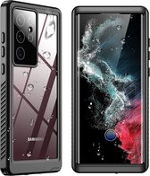 SBG Waterdicht Transparant Hoesje geschikt voor Samsung Galaxy S22 Ultra | Shockproof | Onderwater tot twee meter | Antislip greep | IP68-gecertificeerd | Doorzichtig / Zwart
