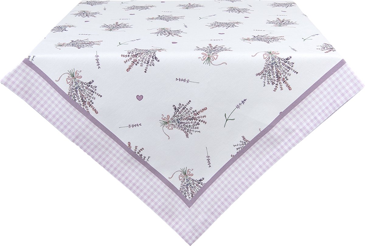Clayre & Eef Tafelkleed 150x150 cm Wit Paars Katoen Lavendel