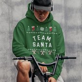 Kerst Hoodie Candy Cane - Met tekst: Team Santa - Kleur Groen - ( MAAT L - UNISEKS FIT ) - Kerstkleding voor Dames & Heren