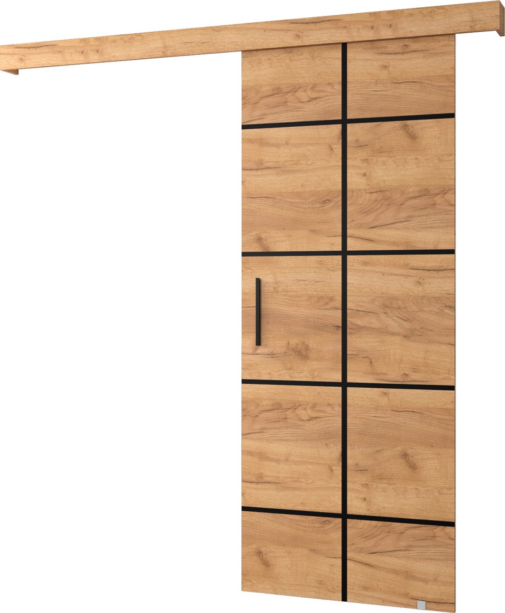 InspireMe - Schuifdeursysteem met rail - 90x204cm - AGRA III - Gouden Eik + Gouden Eik frame + Zwart Handvat met Soft-Close system
