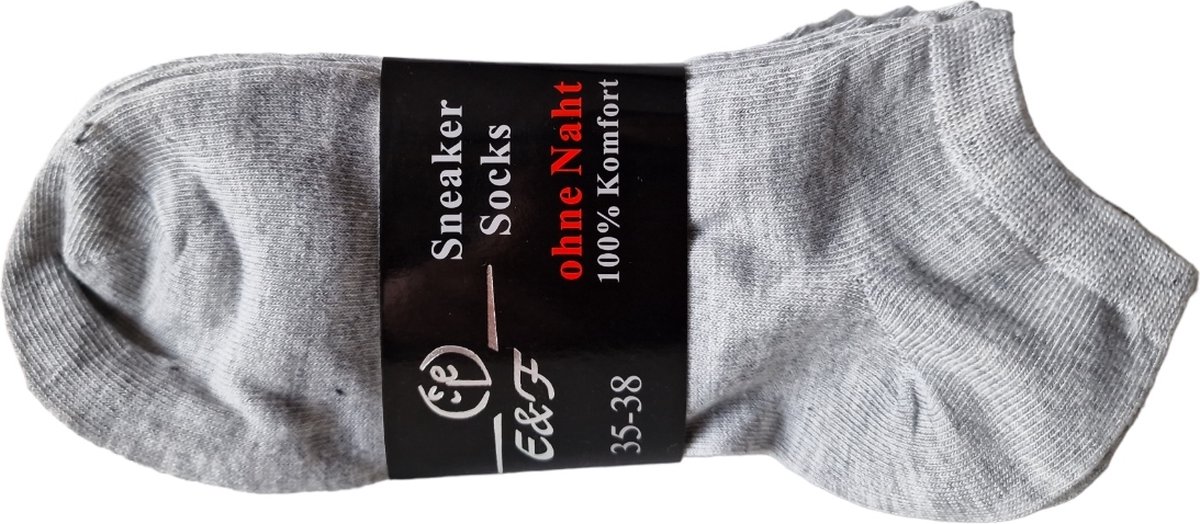 E&F Sneakersokken - Enkelsokken - Sokken - Unisex - Naadloos - 5 Paar - Maat 35-38 - Grijs